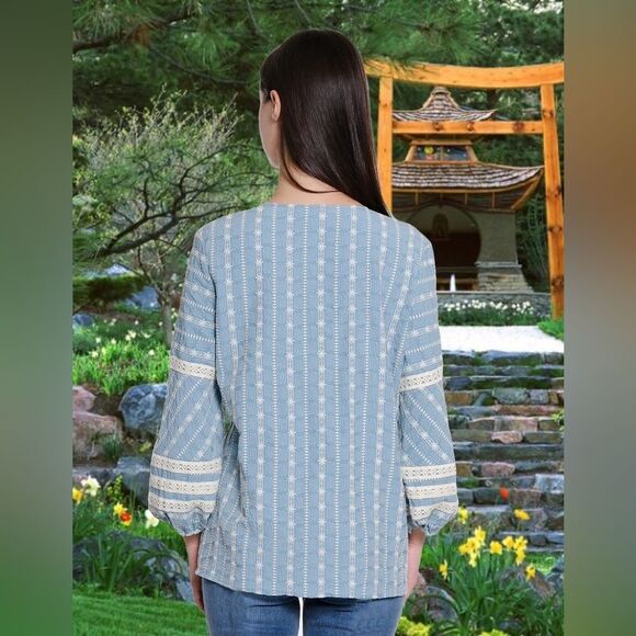 Tru Luxe Womens Embroidered Peasant Top Blouse Tunic Size M Boho Teal NWT - Picture 10 of 10